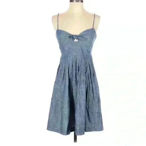 Madewell Women Chambray Blue Tie-Front Cutout Cami Dress size 2 Club Outfit - Picture 2 of 7